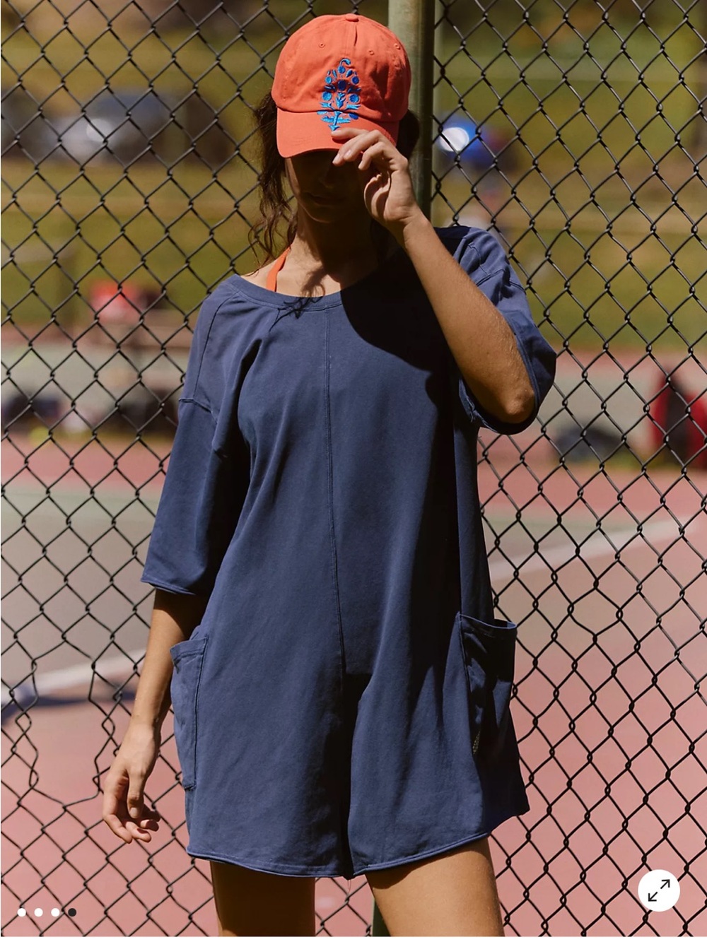 Free people Hot Shot Tee Romper V-Neck Short Sleeve Romper in Dusty Blue